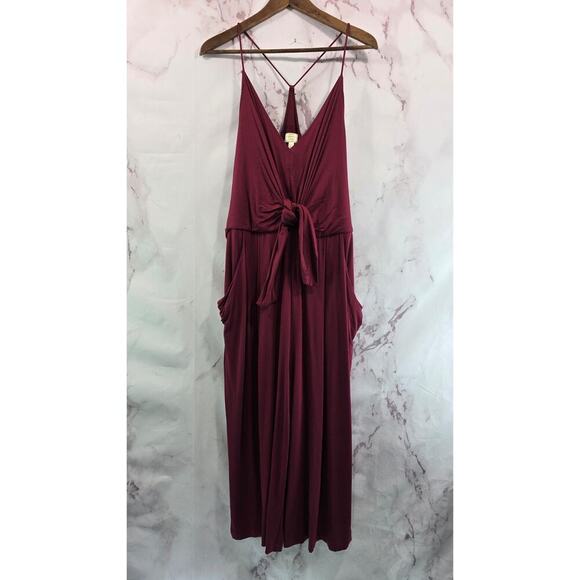 Anthropologie Pants - Jumpsuit Womens XL Maroon Wide Leg Gaucho Knot Twist Willa Moulinette Soeurs